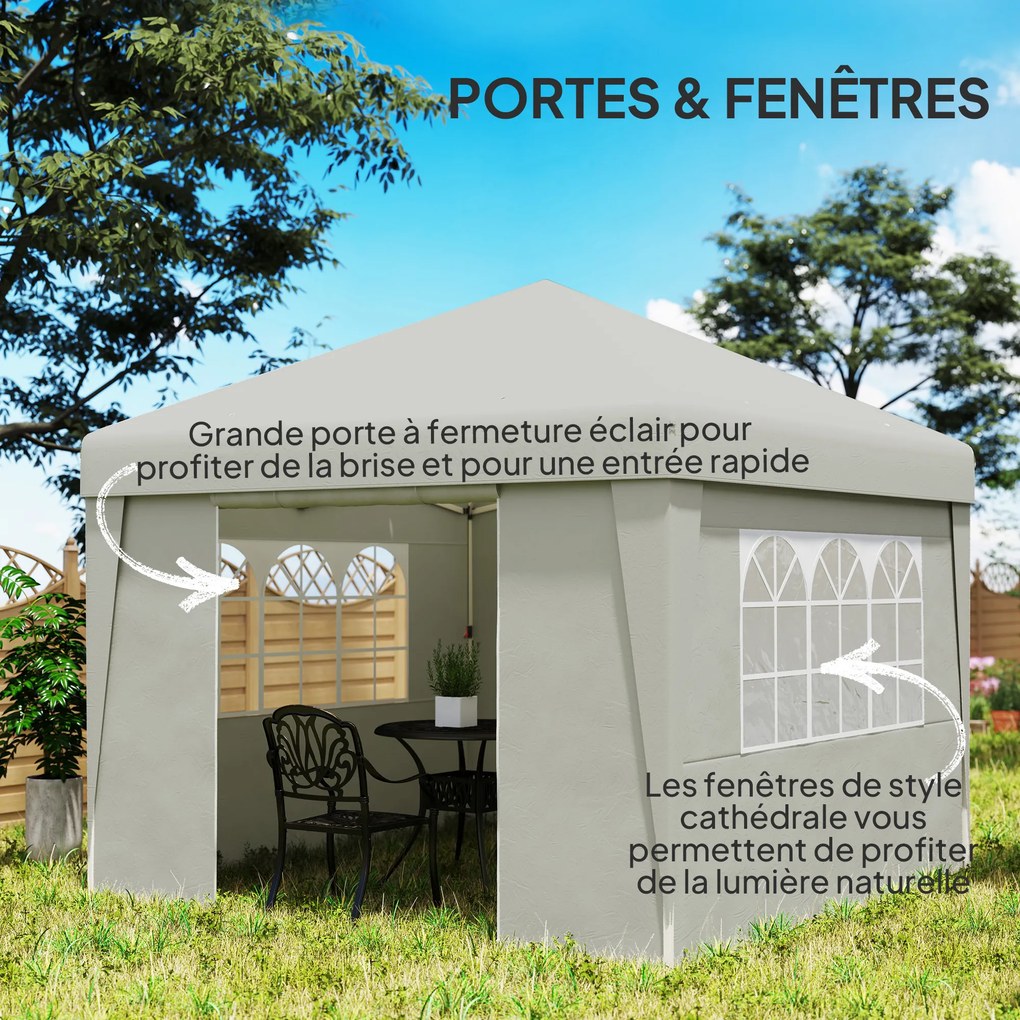Tenda de jardim dobrável 3 x 3 x 2,75 m com proteção UV 30+ com janelas + laterais + saco de transporte creme