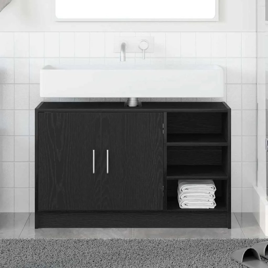 vidaXL Armário de Pia com armazenamento Carvalho Preto 90 x 29 x 55 cm
