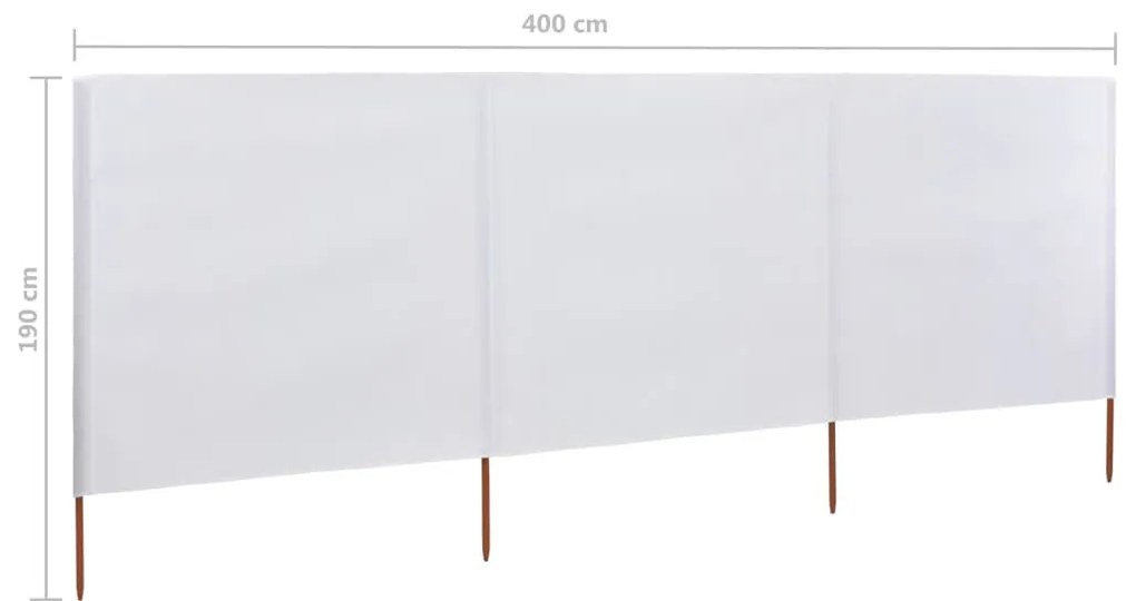 Para-vento com 3 painéis em tecido 400x160 cm cor areia branco