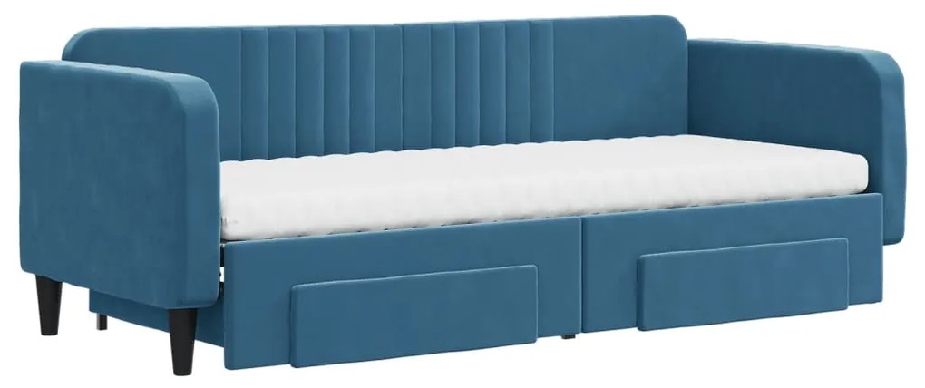 Sofá-cama com gavetão e gavetas 80x200 cm veludo azul