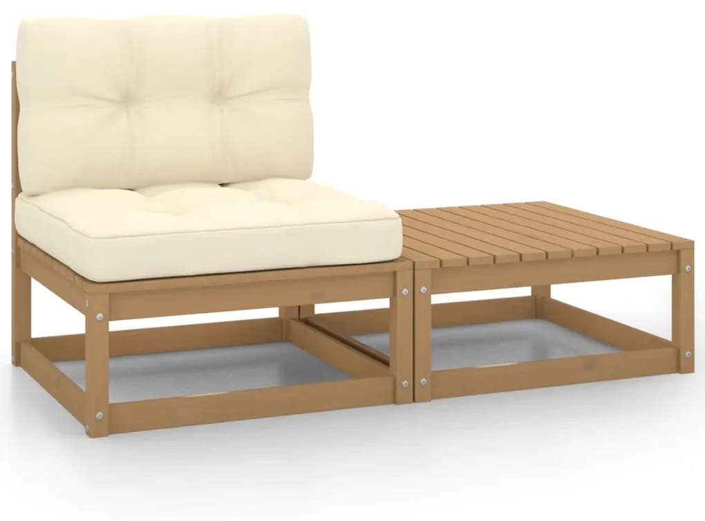 vidaXL 2pcs conj lounge jardim c/ almofadões pinho maciço castanho-mel