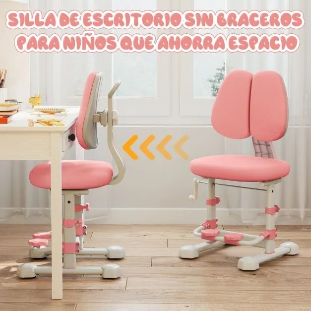 Cadeira de de escritório para crianças com encosto duplo ajustável, apoio para os pés, altura e profundidade do assento ajustáveis, rosa