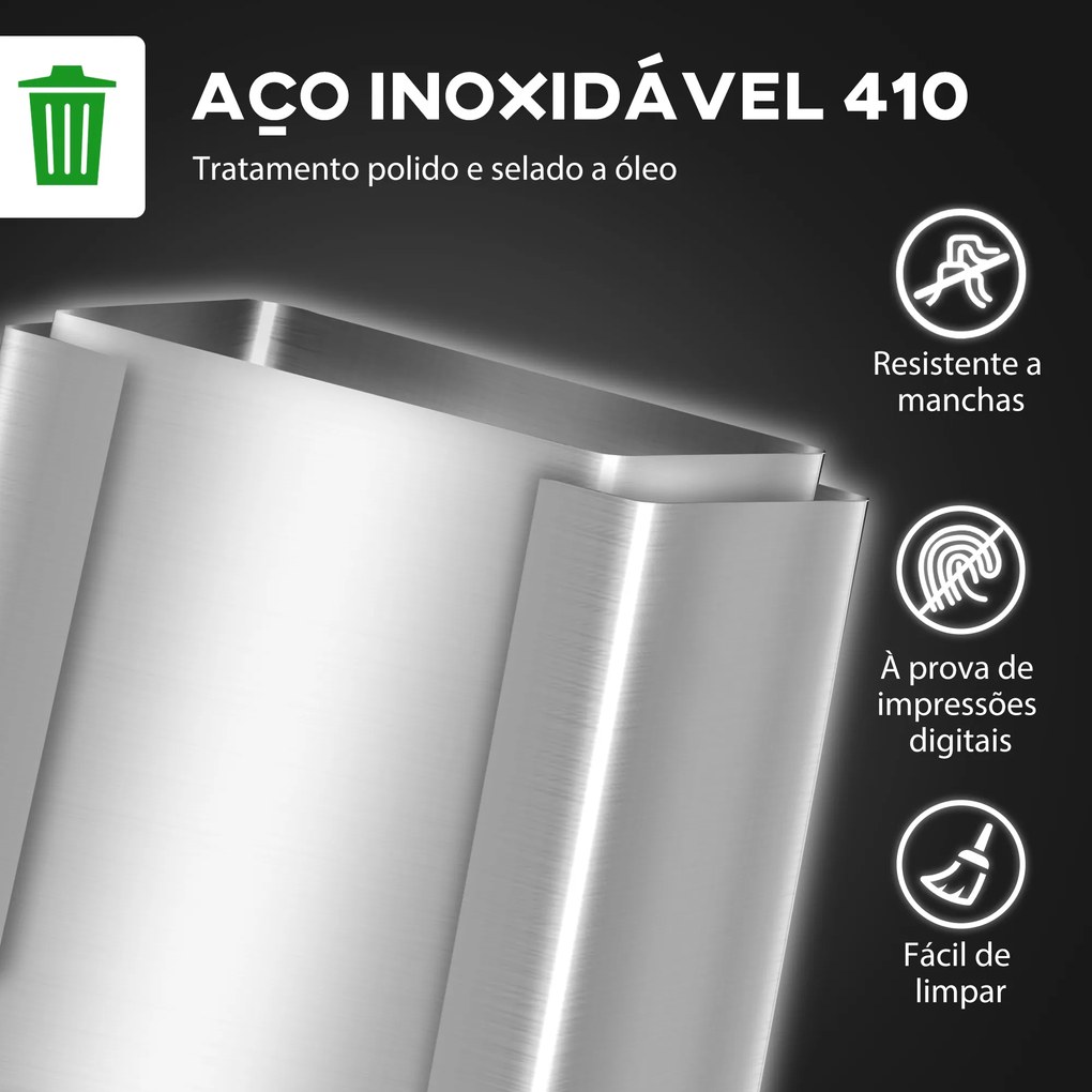 Caixite de Lixo de Cozinha com 2 Compartimentos 2x30L Pedal Fechamento Suave e Cubo Amovível  Prata