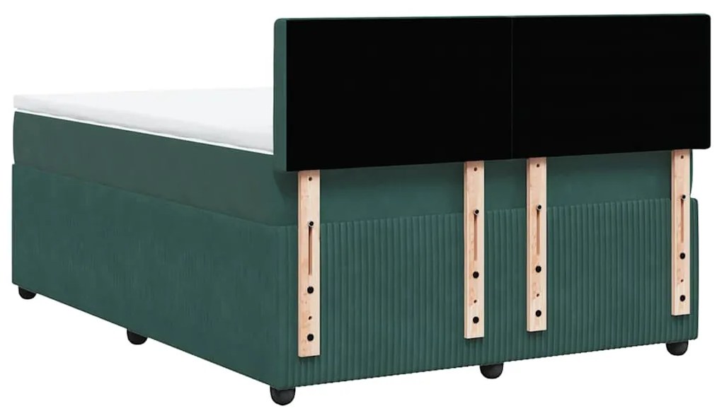 Cama com molas/colchão 160x200 cm veludo verde-escuro