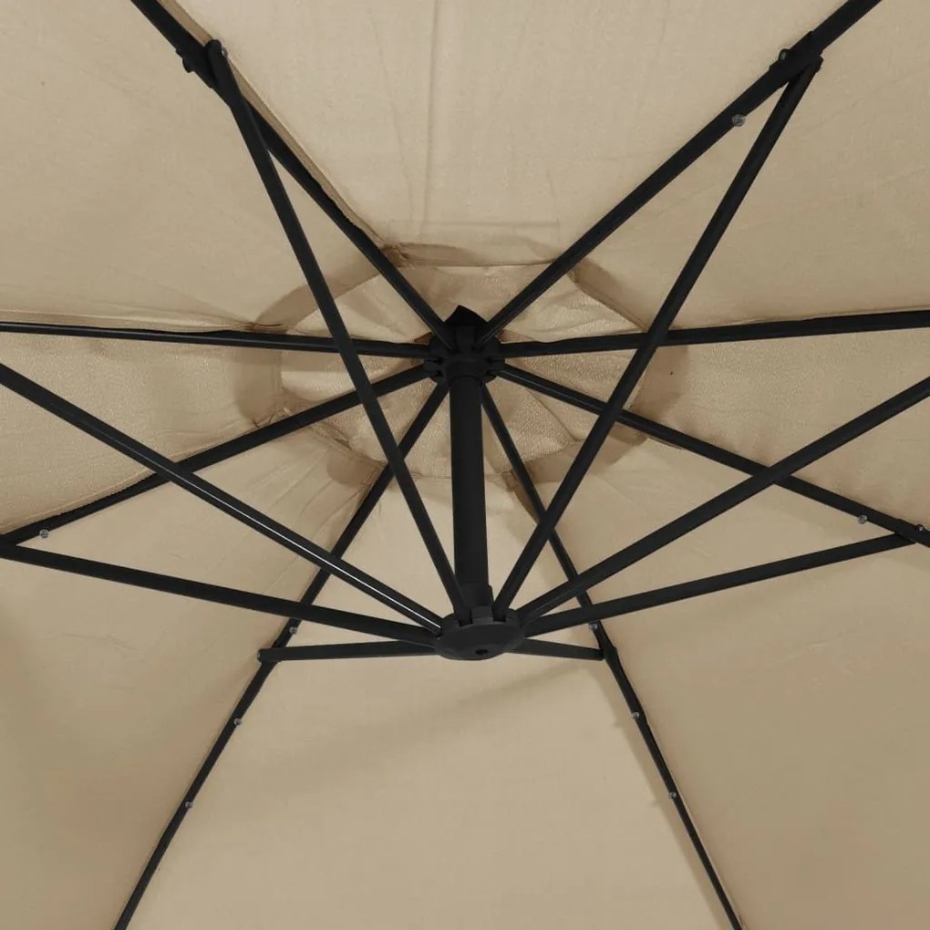 Guarda-sol cantilever c/ luzes LED 350 cm cinza-acastanhado