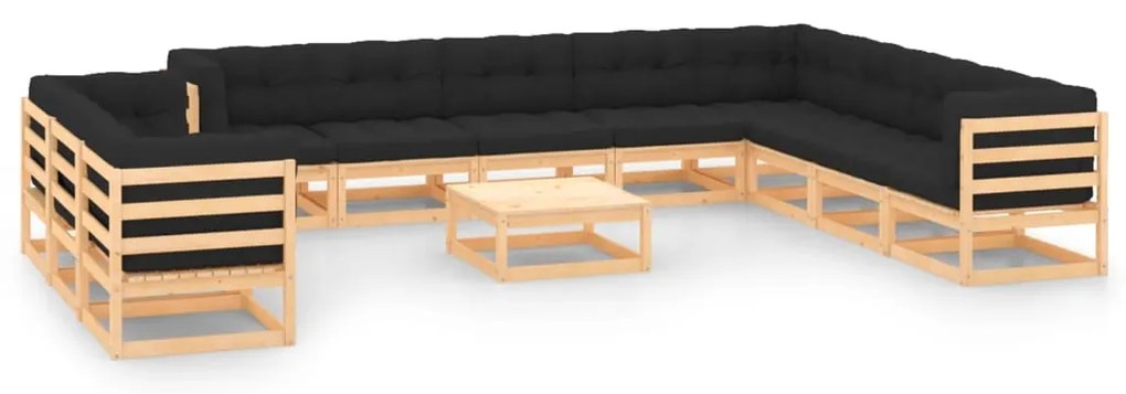 12 pcs conj. lounge jardim c/ almofadões antracite pinho maciço
