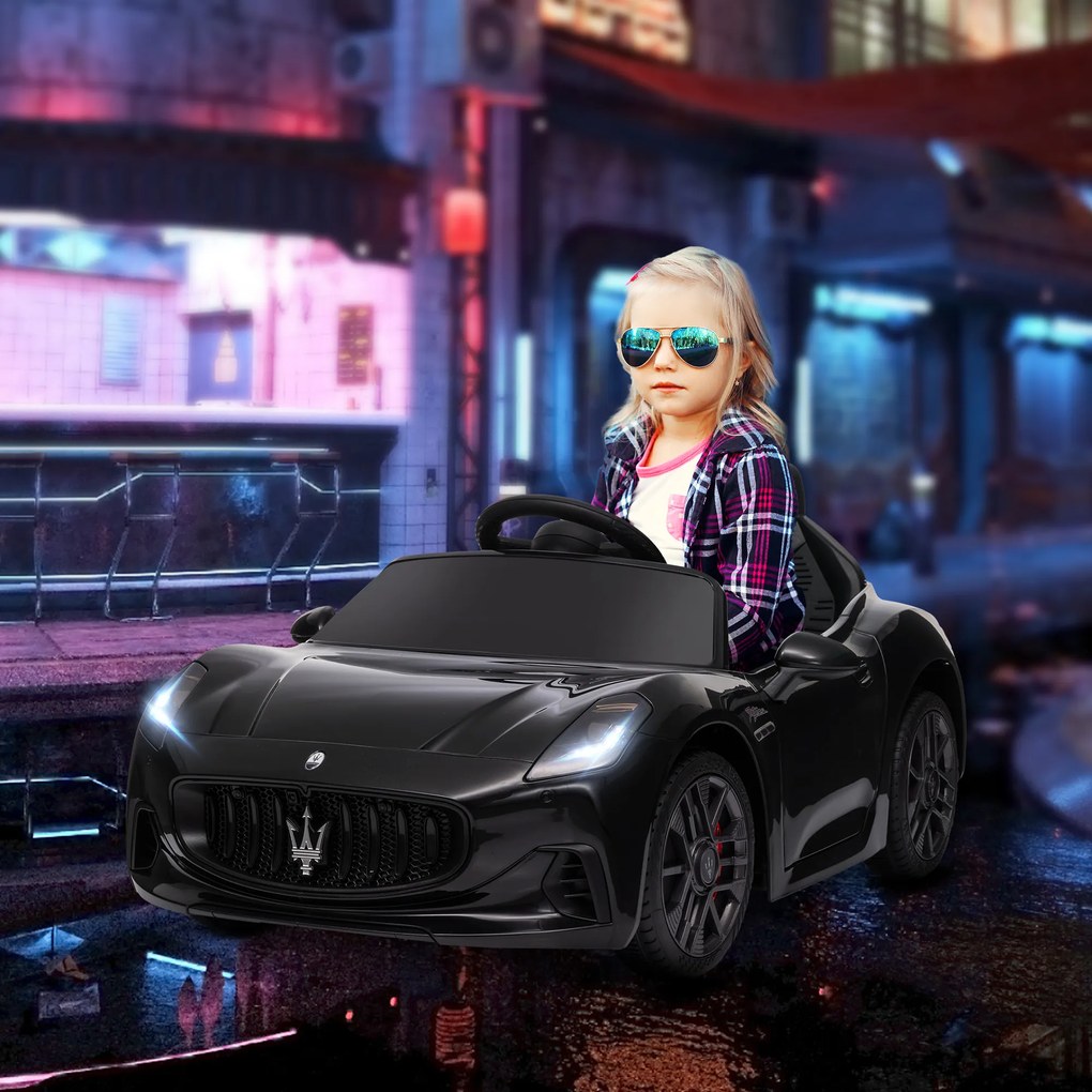 Carro elétrico para crianças com licença Maserati Gran Turismo Folgore, 12 V com comando à distância, para crianças dos 3 aos 5 anos, preto