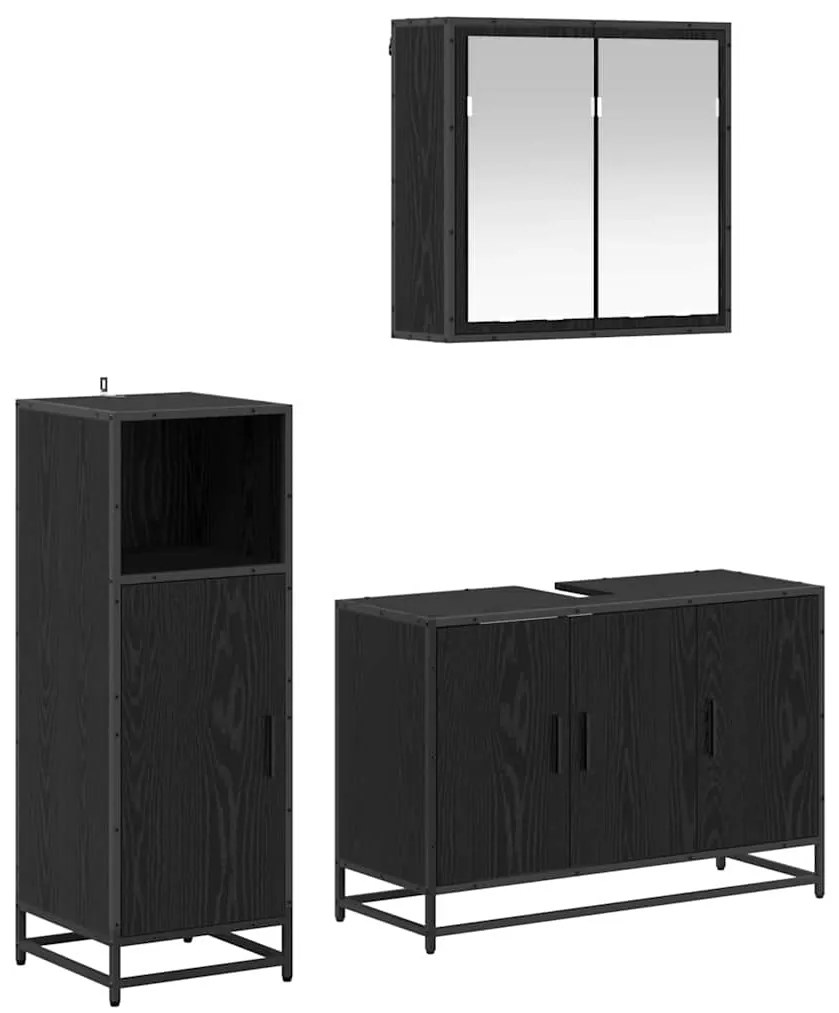 vidaXL Conjunto de Móveis para Banheiro com porta 3 pcs Carvalho Preto