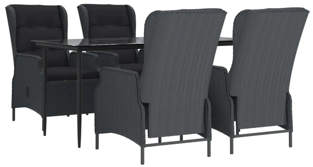 5 pcs conjunto de jantar p/ jardim vime PE cinzento-escuro