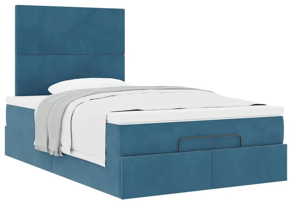 Estrutura cama otomana colchões 120x200cm veludo azul escuro