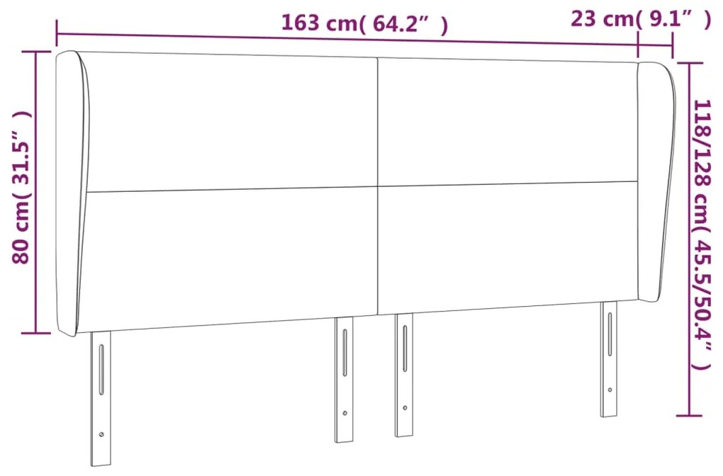 Cabeceira cama c/ abas tecido 163x23x118/128 cm cinzento-escuro