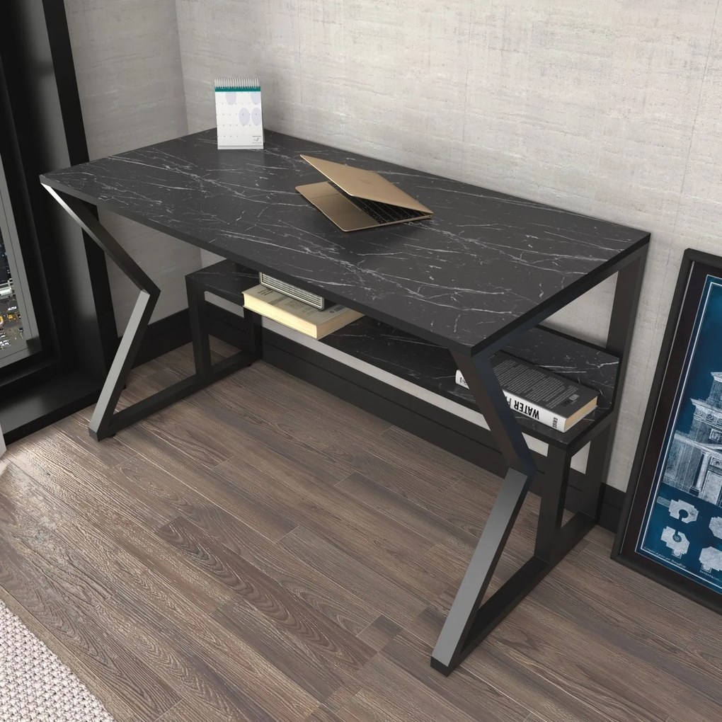 Secretária Wake – Mármore Preto – 120x72,8x60 cm