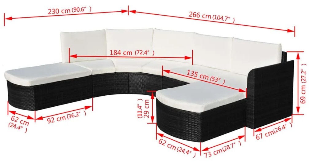 Conjunto de sofás de jardim 16 pcs vime preto