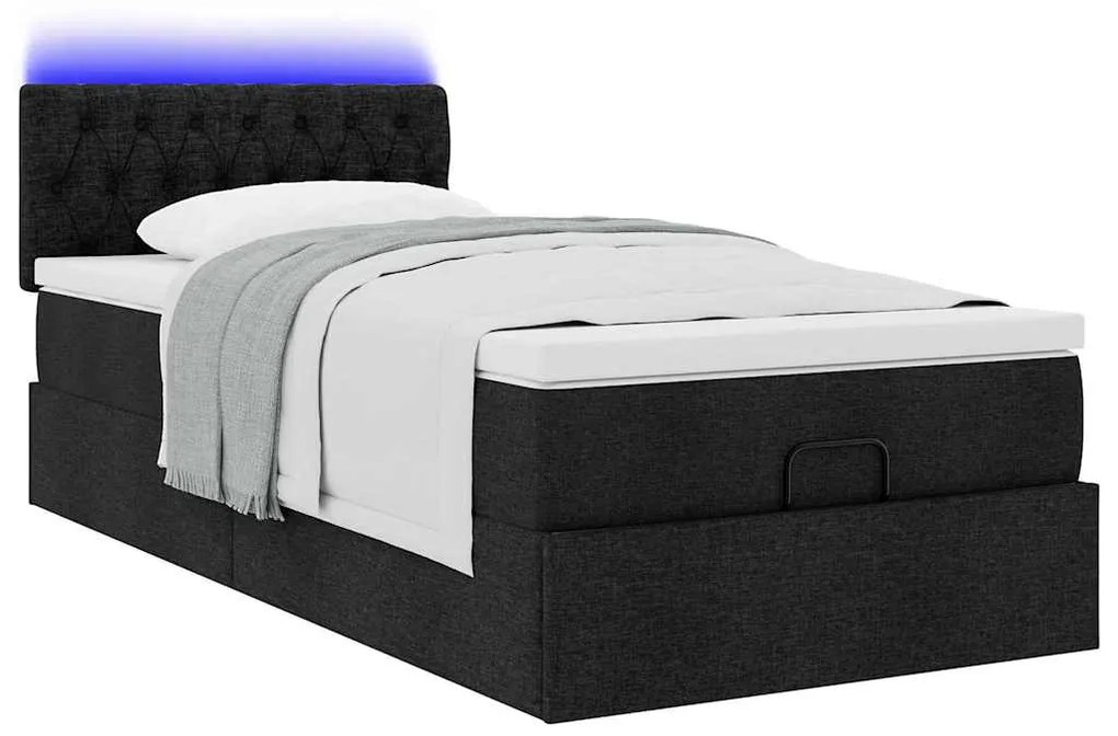 Cama otomana com colchão 90x200 cm tecido preto
