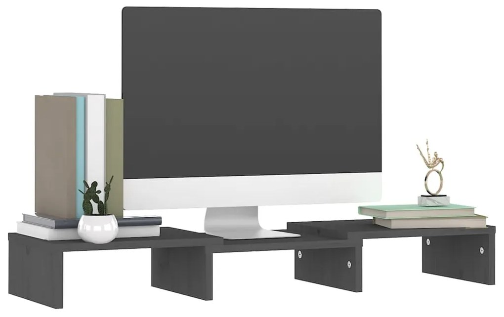 Suporte para monitor 60x24x10,5cm madeira de pinho maciça cinza
