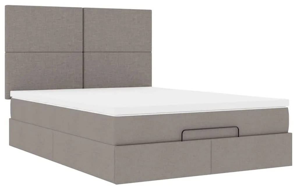 Estrutura de cama otomana com colchão tecido cinzento 140x200cm