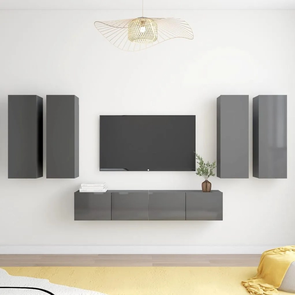 vidaXL 6 pcs conjunto de móveis de TV contraplacado cinzento brilhante