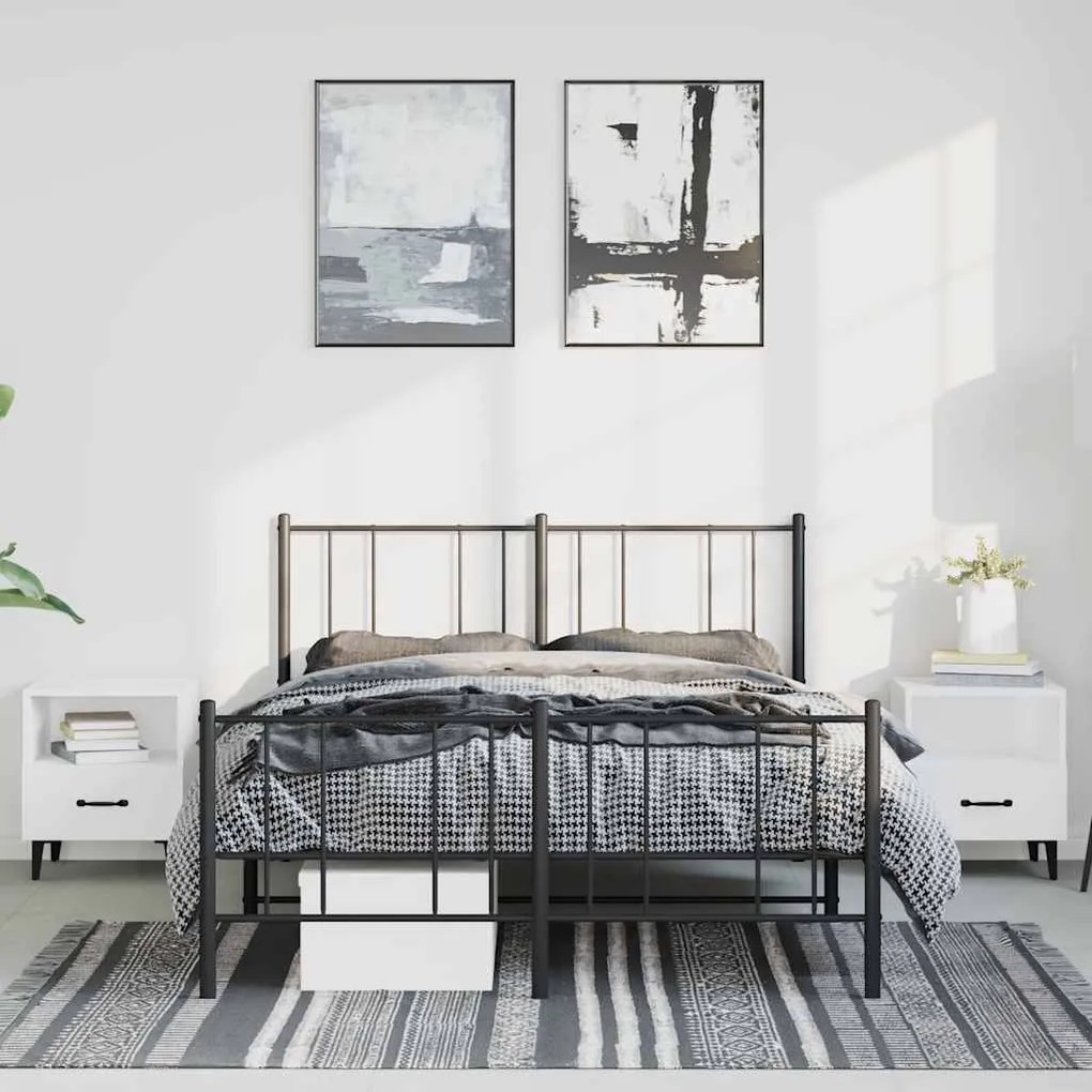Estrutura de cama com cabeceira e pés 150x200 cm metal preto