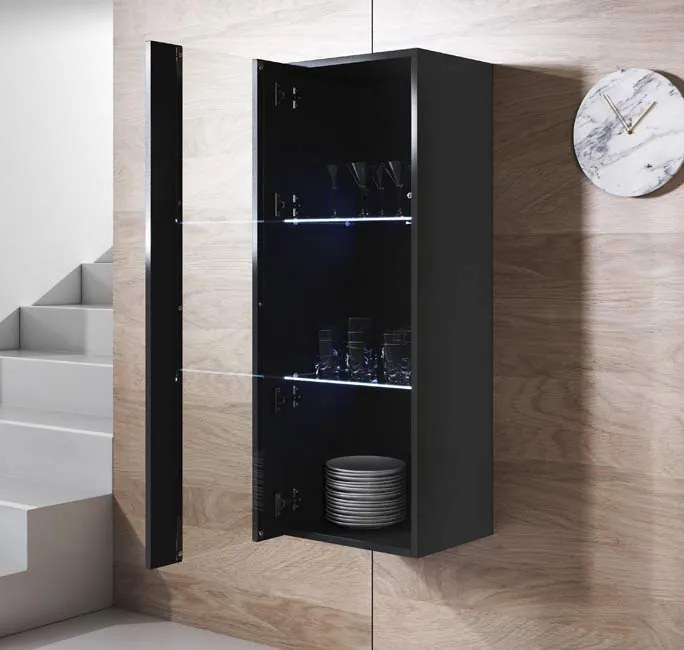 Vitrine de Parede Portalegre – 40x126 cm – Preto com LED Azul