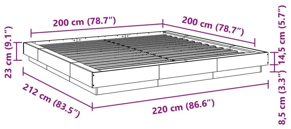 Estrutura de cama 200x200 cm derivados de madeira preto
