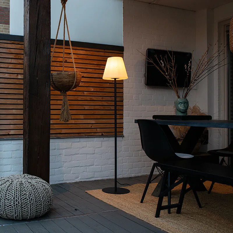 Candeeiro de pé exterior preto com abajur branco IP65 25 cm - Virginia