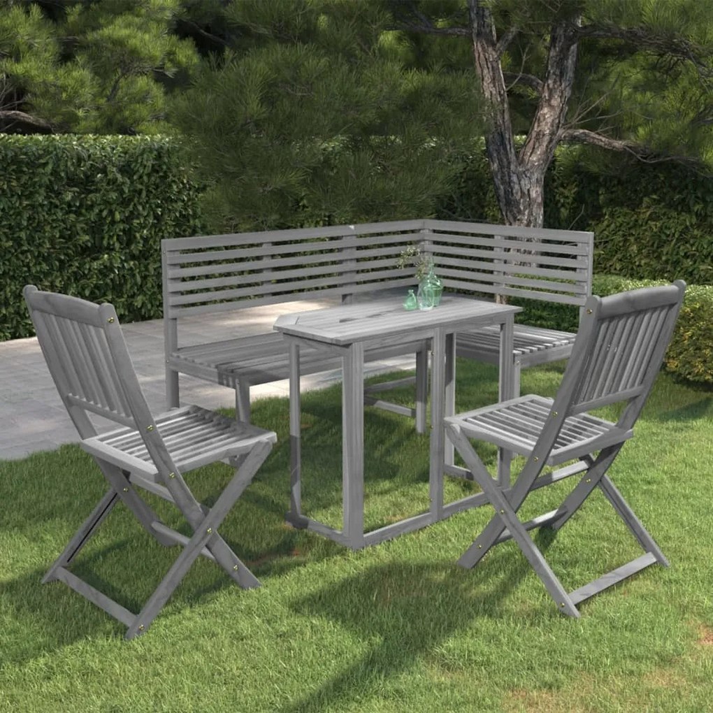 vidaXL 4 pcs conjunto bistrô em madeira de acácia maciça cinzento