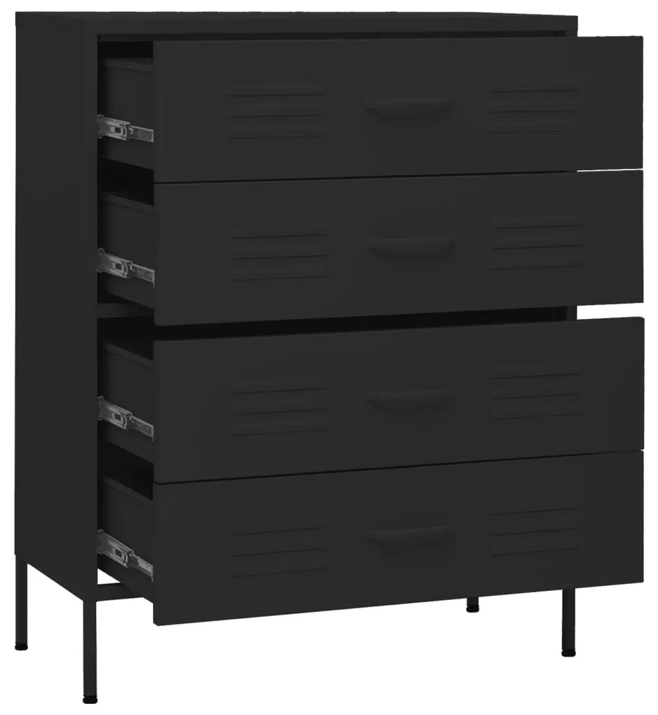 Cómoda/aparador com gavetas aço 80x35x101,5 cm preto