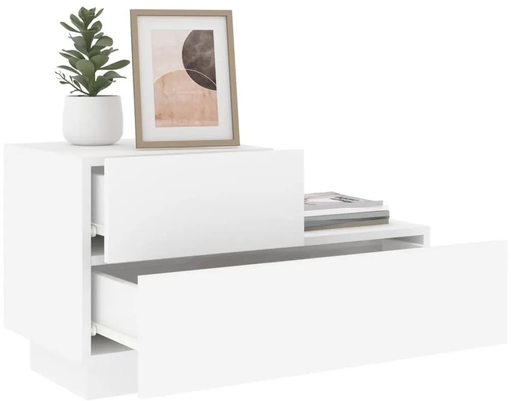 Mesa de cabeceira com luzes LED 70x36x40,5 cm branco