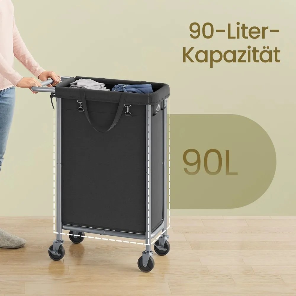 Carrinho para roupa suja de 70 L, 61 x 29 x 81 cm preto