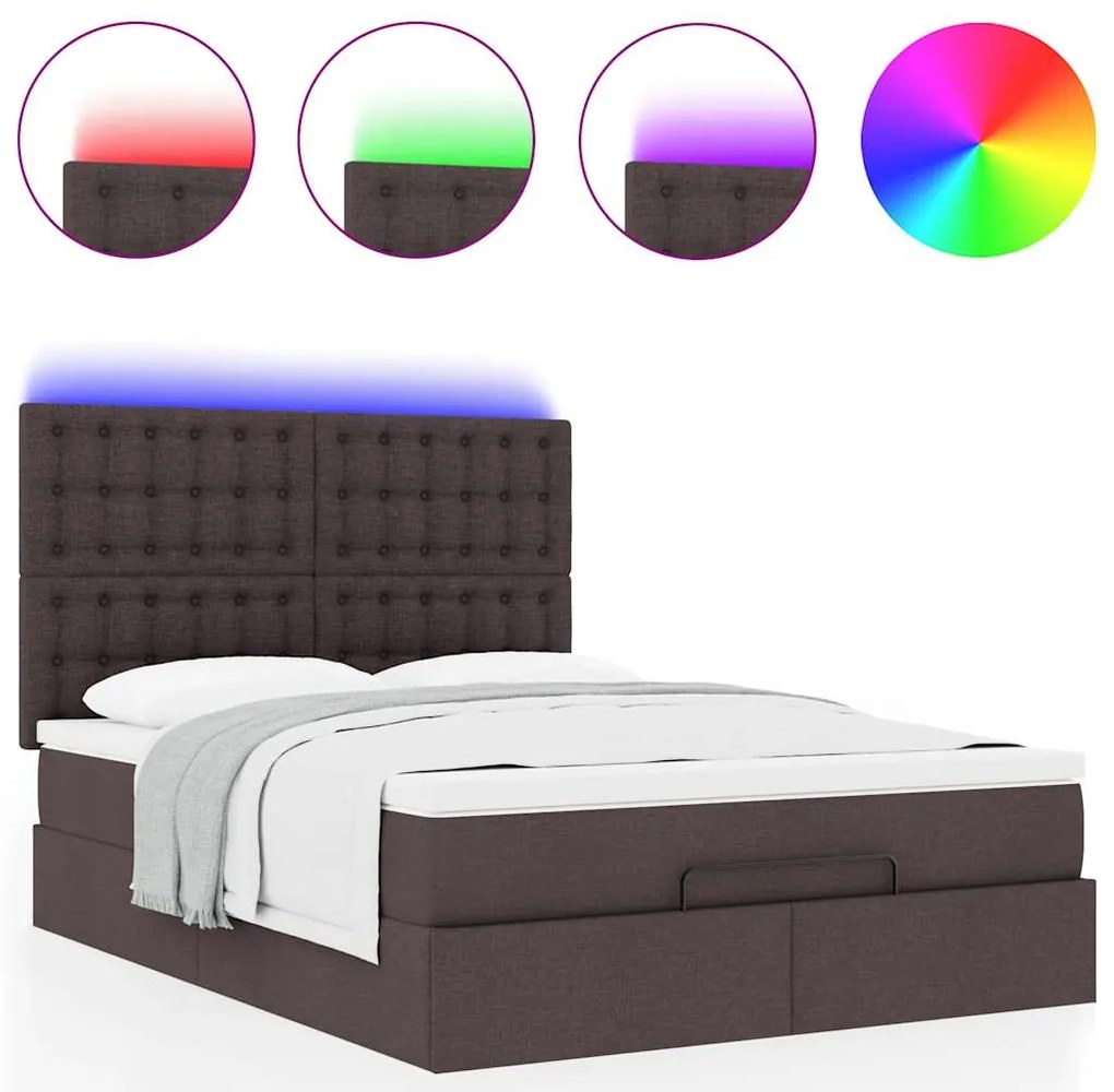 Estrutura cama otomana colchão 140x200cm tecido castanho escuro