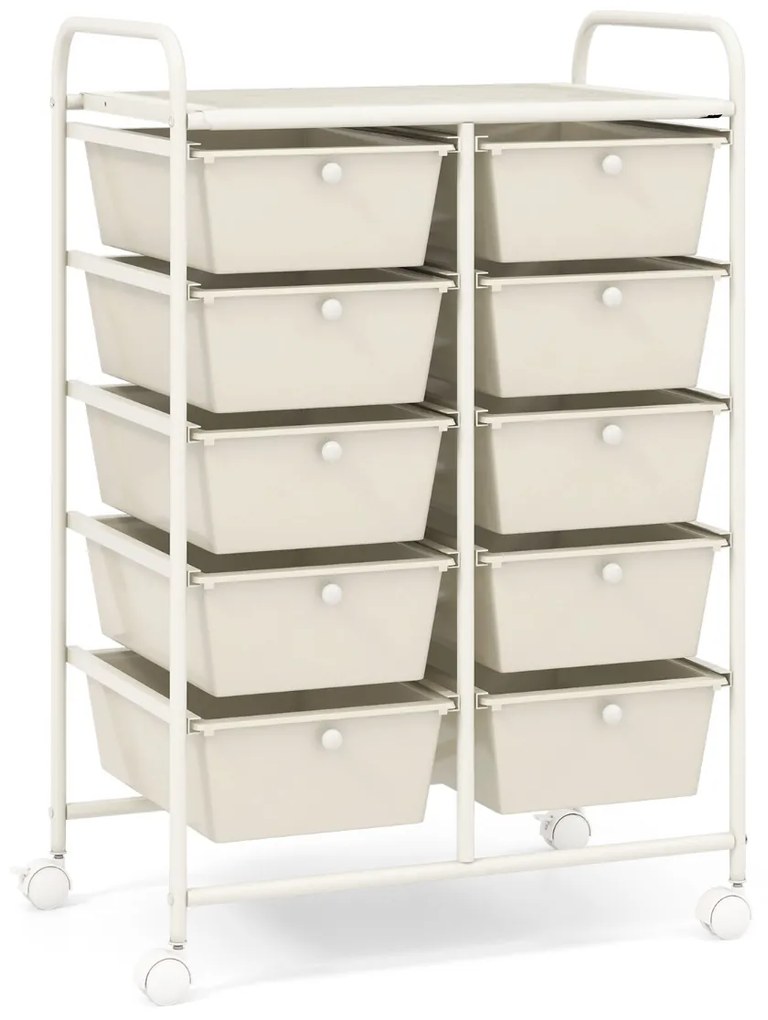 Carrinho móvel multiusos com 10 gavetas organizador multiusos com rodas 65,5 x 37 x 87 cm Branco