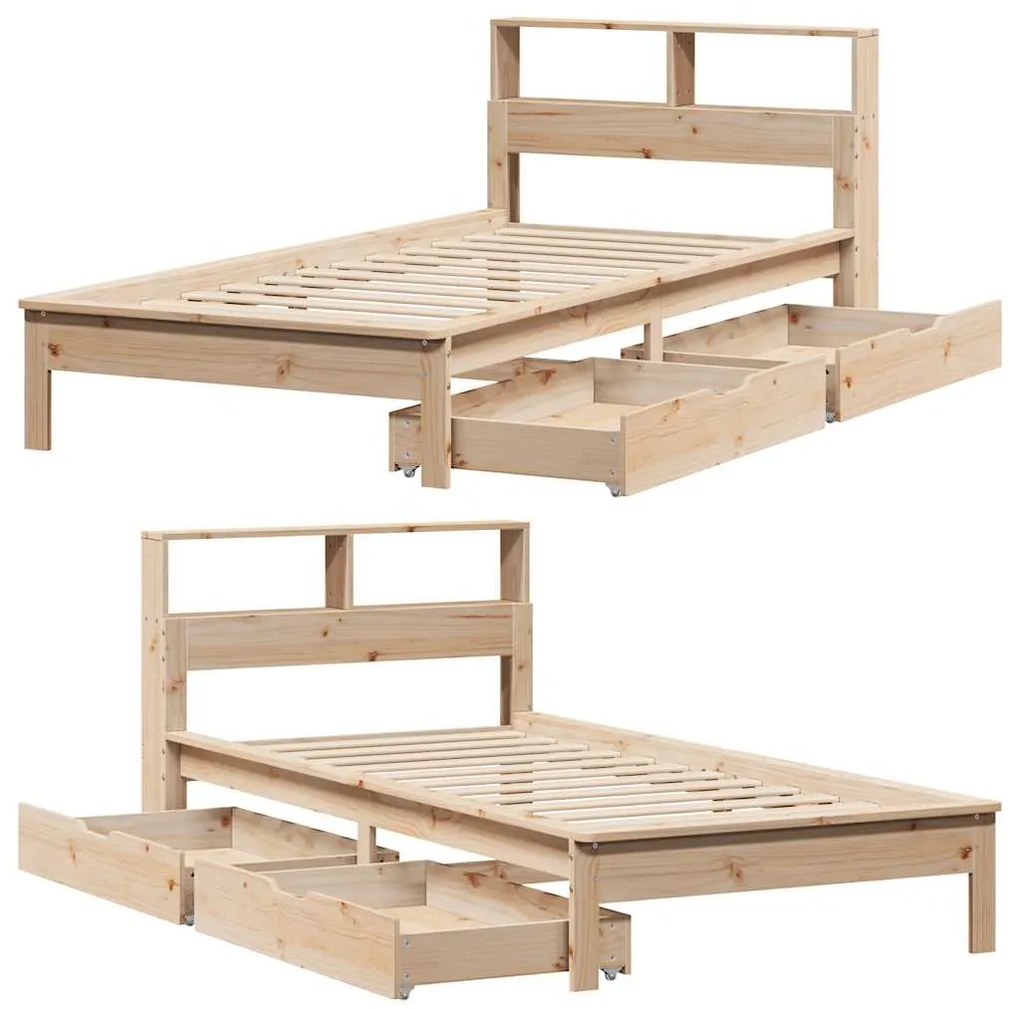 Cama com estante sem colchão 75x190 cm pinho maciço