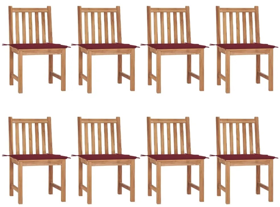 vidaXL Cadeiras de jardim 8 pcs c/ almofadões madeira de teca maciça