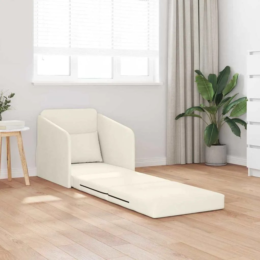 Sofá Cama de Piso 2-em-1 Creme 65x80x83 cm Veludo