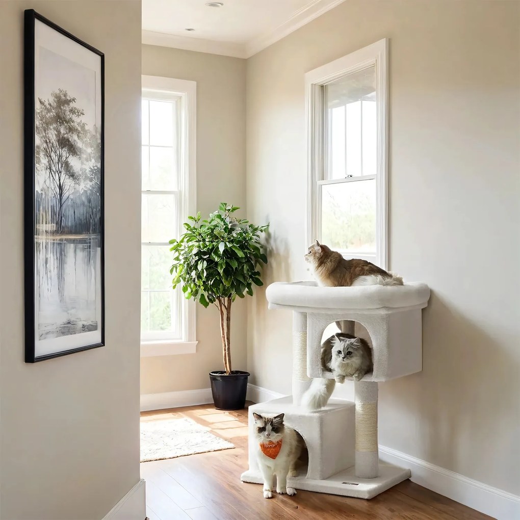 Arranhador com 2 cavernas 60 x 40 x 84 cm branco