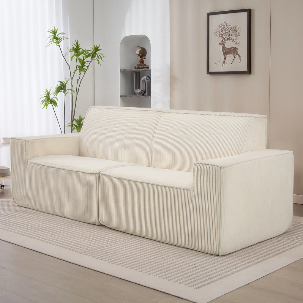 Canapé 3 places en velours côtelé 230 cm, canapé moderne, pas de montage nécessaire, beige FR