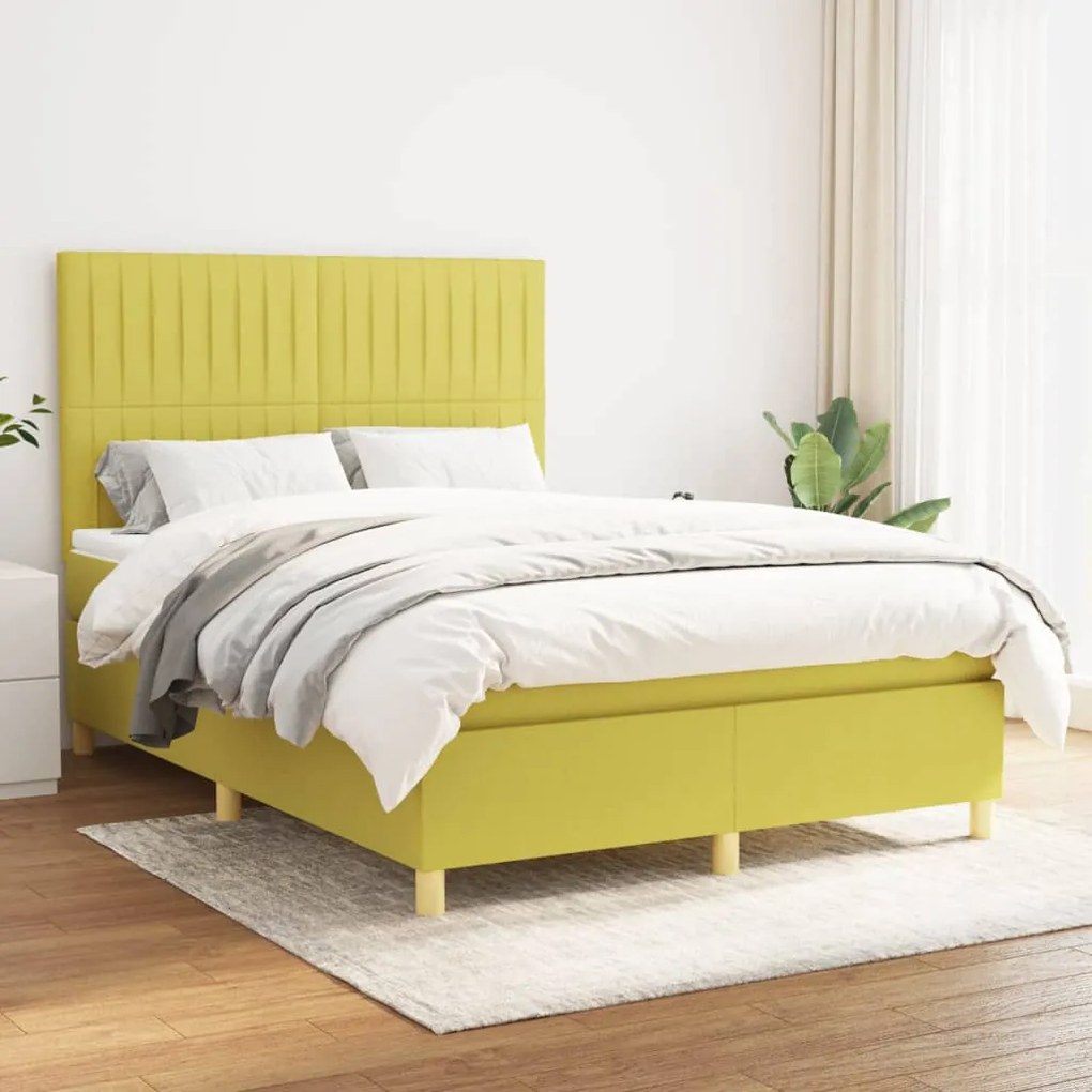 vidaXL Cama com molas/colchão 140x190 cm tecido verde