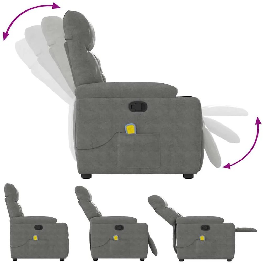 Poltrona de massagens reclinável tecido microfibra cinza-escuro