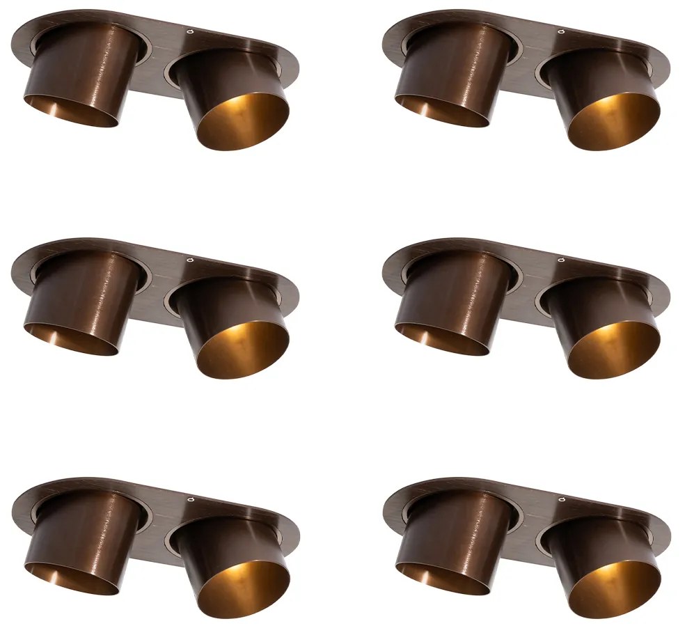 Conjunto de 6 focos embutidos bronze escuro GU10 70mm inclináveis 2-luzes - Installa Moderno
