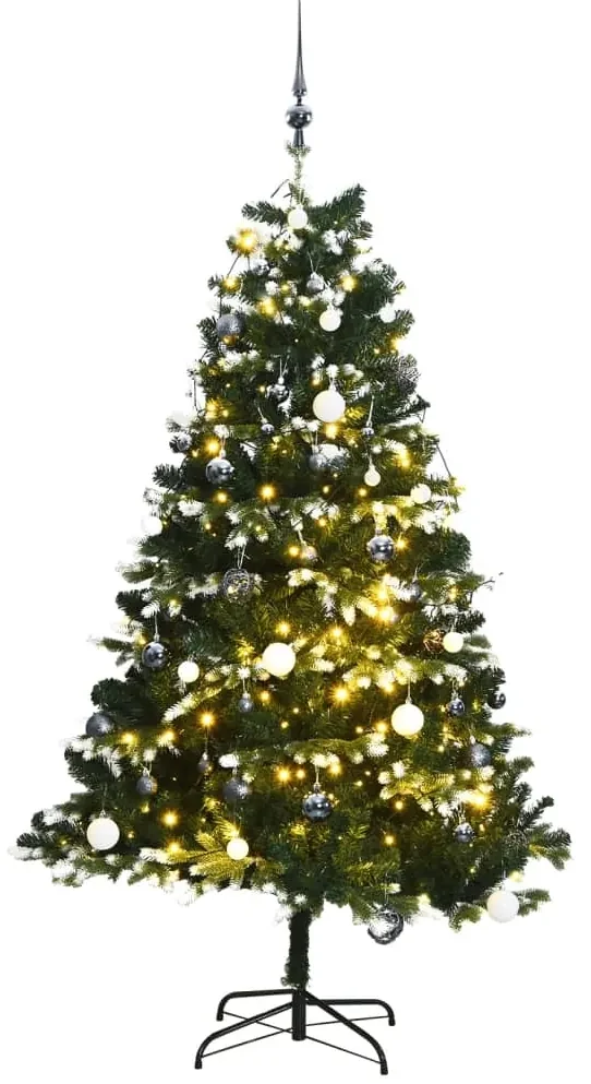 Árvore de Natal Artificial Altura 180 cm Árvore com Neve com 695 Ramos 57  Pinhas e Base de Aço Dobrável Ø104x180 cm Verde