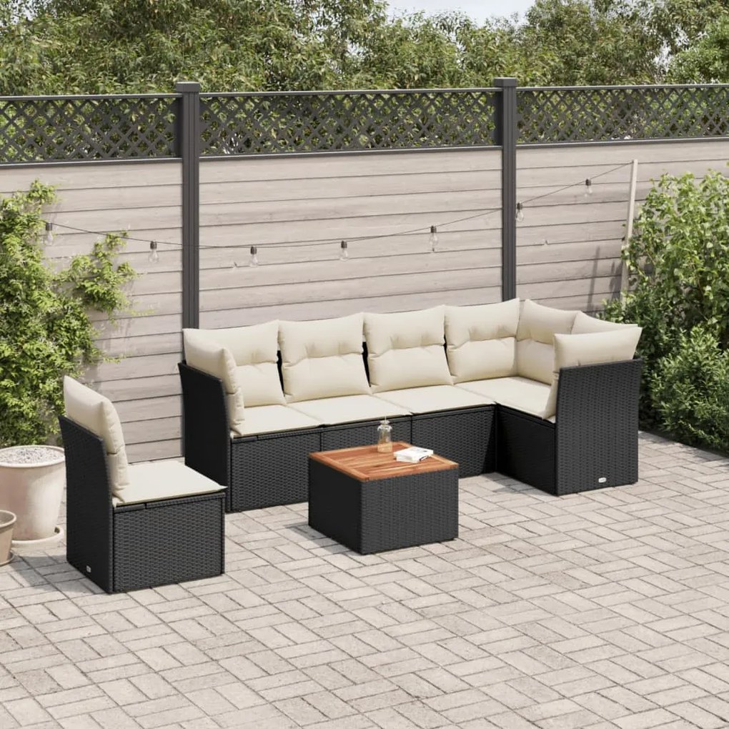 vidaXL 7 pcs conjunto de sofás p/ jardim c/ almofadões vime PE preto