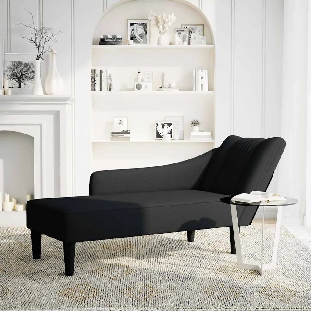 Chaise lounge com apoio de braço direito em tecido preto