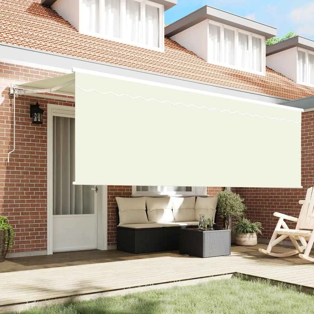 Toldo com Cortina Manual Creme 350 x 200 x 120 cm Tecido, Metal