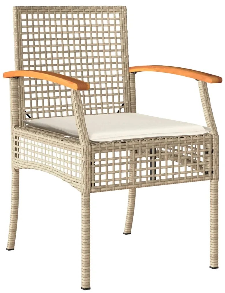 3 pcs conjunto de jantar p/ jardim com almofadões vime PE bege
