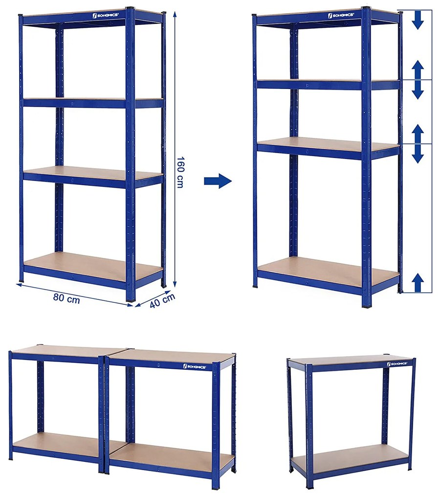 Conjunto de 2 prateleiras para arrumos, garagem 40 x 80 x 160 cm Azul