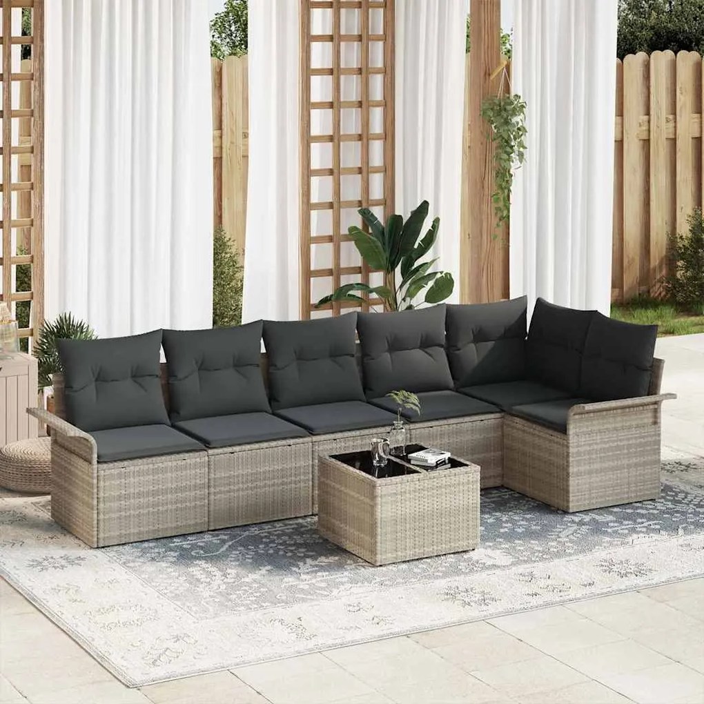 vidaXL Conjunto de Sofás de Jardim em 7 Peças com Almofadas - Cinza em Rattan Poliéster