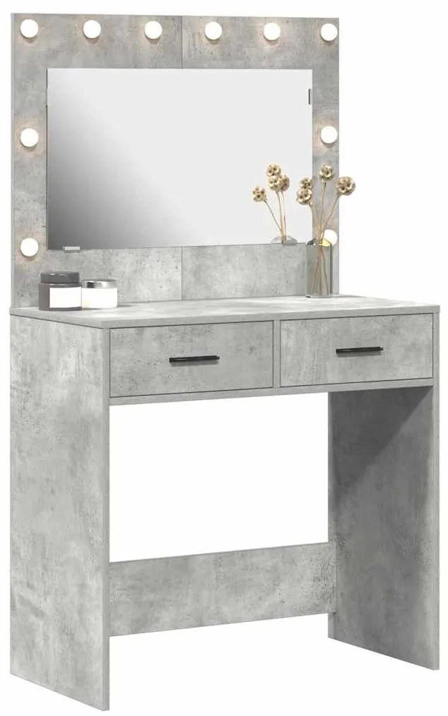 Mesa de Maquiagem vidaXL com Luzes LED Cinza Concreto 78,5x41x135 cm
