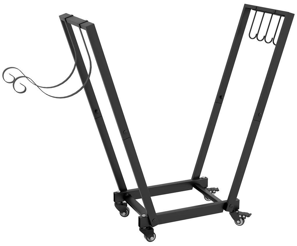 Outsunny Suporte para Lenha Metálico Lenheiro de Exterior com Rodas e Gancho para Interior e Exterior Carga 50 kg 79x30x81 cm Preto | Aosom Portugal