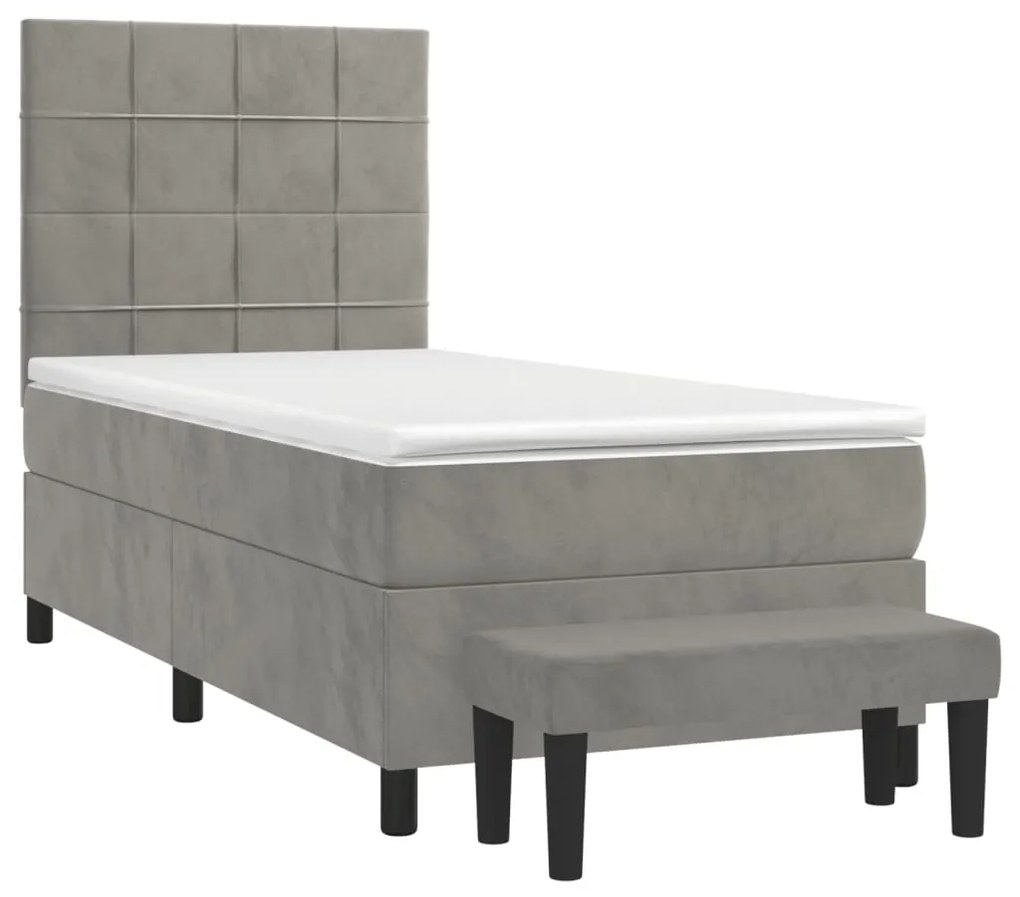 Cama com molas/colchão 80x200 cm veludo cinza-claro