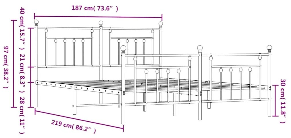 Estrutura de cama com cabeceira e pés 183x213 cm metal preto